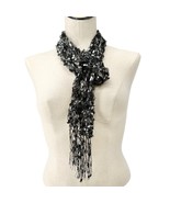 Scarf 67 x 3.5 inch Loosely Knit Black Gray Fringe Ends - £6.97 GBP