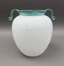 Silvestri Vintage Mid Century Mouth Blown Scavo Art Glass Verdigris Top Vase 8&quot; - £157.31 GBP