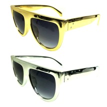 SILVER PLATINUM GOLD METALLIC FLAT TOP ROUND SUNGLASSES RETRO CLASSIC CA... - $6.95