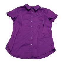 New York &amp; Company Shirt Women Large Purple Collared Cap Sleeve Casual B... - £16.81 GBP