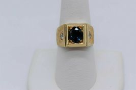 Man&#39;s Retro Ring - 18K Yellow Gold Over Blue Sapphire &amp; Diamonds 2.10Ct - £81.87 GBP