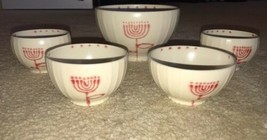 5 Pc STONEWARE BOWLS Jewish Star Menora Ribbed 4 Small/1 Large Serving Bowl - $30.00