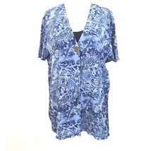 SAG Harbor Petite Women&#39;s Large S/S Short Sleeved Blouse Top Blue NEW - $19.79