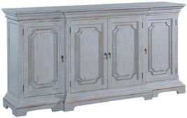 Sideboard Edward Pewter Finish Solid Wood Gold Accents 4- Door Breakfront - £2,857.32 GBP