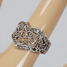 Vintage Victorian Style Heart Ring Size 9 Silver Tone - $16.83