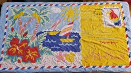 Vintage Dimonatex Beach Bath Towel Tropical Island Postcard Bird Palm Tree 58x33 - £33.99 GBP