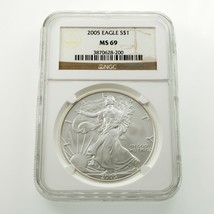 2005 Argento American Eagle Selezionato Da NGC Come - £64.05 GBP