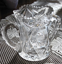 EAPG-Vase-2 Handles-Saw Tooth Edge-Buzzsaw-Pinwheel Patterns- 4.5 in-1940&#39;s - $164.24 MXN