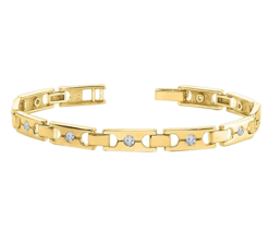 Men&#39;s 3CT Round Cut Moissanite Buckle Link Bracelet 8&quot; in 14K Yellow Gold Plated - £224.21 GBP