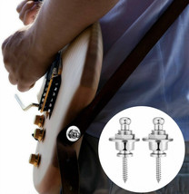 Silver Guitar Strap Locks Fastener Buttons Round Head End Pin Pegs Screw Bass - £10.38 GBP