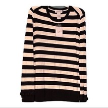 Carmen Marc Valvo Striped Sweater Top Sz Small NWT Pearl Sleeve Detail N... - $19.68