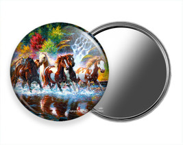 Wild American Horses Waterfall River R API Ds Pocket Hand Purse Makeup Mirror Gift - $14.72+