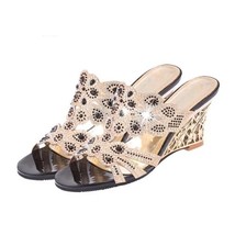 YAERNI  Bling Women Sandals 2021 Summer Fashion High Heel Sandals Crystal Casual - £31.37 GBP