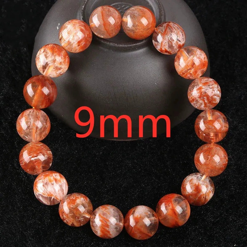 Natural Orange White Sericite Snow Phantom Quartz Bracelet Crystal Clear Round B - £76.71 GBP