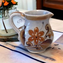 Vintage Tonala Mexican Pottery Folk Art 6in Pitcher Vase Bird Flower Design - £9.11 GBP