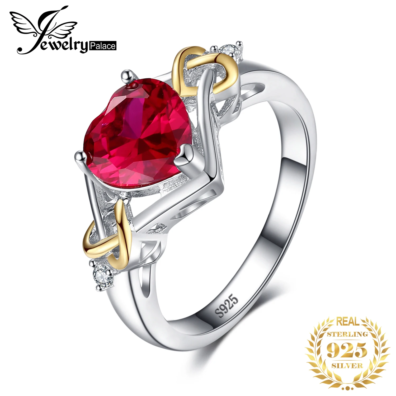 Heart Love Knot Created Red Ruby 925 Sterling Silver Ring For Women Statement Ge - £24.93 GBP