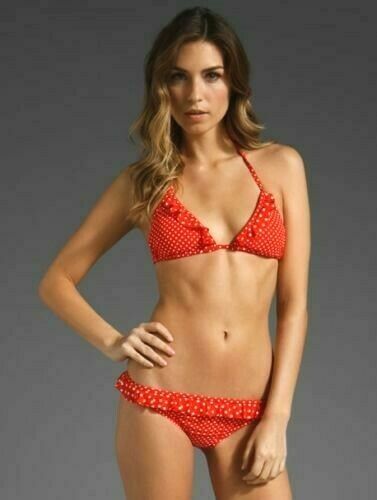 JUICY COUTURE 2PC RUFFLE BIKINI RED WHITE POLKA DOTS BOW SWIMSUIT P(XS)NWT - $59.99