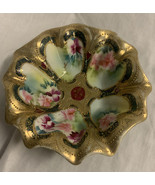 Vintage Nippon Hand Painted Display Bowl Gold Trim Pink Flowers Beautiful - £29.86 GBP