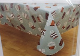 Vinyl Tablecloth w/soft Flannel back, 52&quot; x 70&quot; Oblong, COFFEE CUPS ON GREY, FP - £11.86 GBP