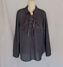 Candie&#39;s top tunic  shirt Large black grommets tie long sleeve semi sheer - £10.03 GBP