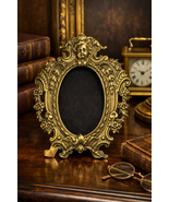 Antique French Brass Oval Photo Frame with Cherub – Art Nouveau Victoria... - $224.42