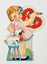 1940&#39;s Tail Wagging Girl&#39;s Hand Painting Mechanical Stand Up Valentine - $9.90