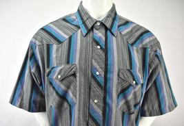 Vtg Wrangler Western Striped New Wave Snap Plaid Short Sleeve Rockabilly Shirt  - £29.04 GBP