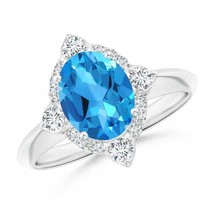 ANGARA Oval Swiss Blue Topaz Compass Ring with Diamond Halo in 14K Gold - £836.38 GBP