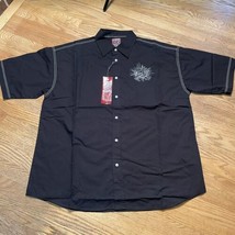 NWT Y2K Style Sz 2XL Koman Black Short Sleeve Button Shirt Skull Embroidery - £23.74 GBP