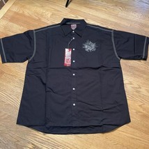 NWT Y2K Style Sz 2XL Koman Black Short Sleeve Button Shirt Skull Embroidery - £20.18 GBP