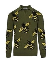 Men’s Green Bee Knit Collared Polo V-Neck Sweater Retro 2XL - $49.00