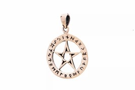 Bronze Pentagram Pendant with Rune Circle – Viking Pagan Protection - $378.90 MXN