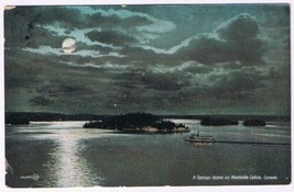 Postcard Night Typical Scene On Muskoka Lakes Ontario - $9.89