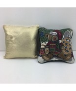 Set 2 Christmas Bear Gold Lamay Mini Green 8&quot; Throw Pillow Holiday Decor... - £19.68 GBP