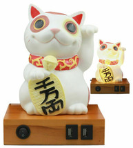 Japanese Lucky Cat Maneki Neko LED Night Light Statue 9&quot;H With 2 USB Ports Decor - £76.71 GBP