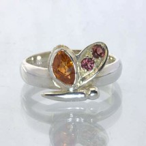 Orange Spessartite Red Malaya Garnet Silver Butterfly Ring size 8.25 Design 516 - £69.86 GBP