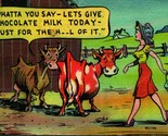 Comic Cows and Milkmaid Farm Girl Lets Give Chocolate Milk Linen Postcar... - $5.89