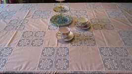&quot;&quot;PINK WITH WHITE LACE BLOCKS&quot;&quot; - X-LONG TABLECLOTH - NEW - $24.89