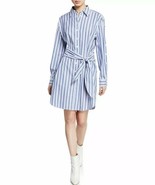 DEREK LAM 10 CROSBY Tie Long Sleeve Mini Shirt Dress Blue Stripe NM $395... - £70.18 GBP