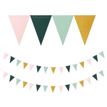 Sage Green Pink Gold Pennant Banner,2 Pack Paper Triangle Flags,Baby Bridal Show - £15.97 GBP