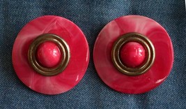 Fabulous Raspberry Red Swirl Acrylic Pierced Earrings 1980s vintage 1 3/4&quot; - £10.40 GBP