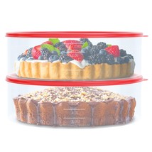 2 Pack Pie Carrier Cake Storage Container With Lid | 10.5&quot; Large Round Plastic C - £26.21 GBP