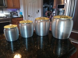 Vintage Kromex Spun Aluminum Yellow Canisters Set of 4 RARE HTF PREOWNED... - $270.86