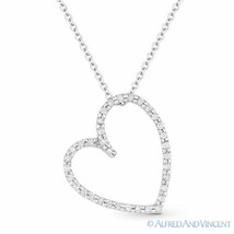 Sideways Heart 0.19 ct Diamond 14k White Gold Charm Pendant w/ .925 Silver Chain - £358.57 GBP