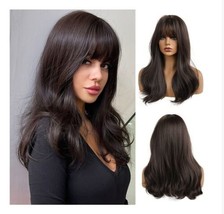 OUFEI 18 Inches Black Brown Wig for Women Natural Wavy Long Wigs Heat Resistant - £13.62 GBP
