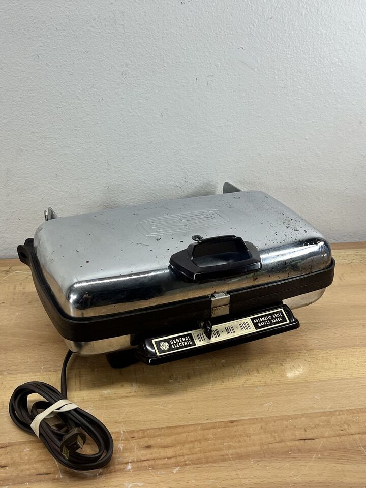 Vintage GE General Electric Automatic Grill &amp; Waffle Maker Chrome A4G44T... - $28.49