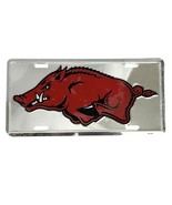 Arkansas Razorbacks Chrome License Plate Red Embossed Hog Logo NCAA College - €16,26 EUR