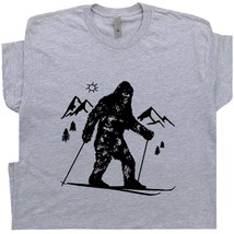 Bigfoot Skiing T Shirt Funny Skier T Shirt Cool Snow Skiing Tee Hilariou... - $18.99