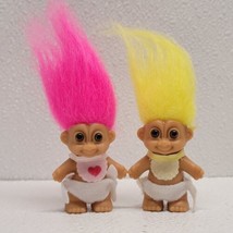 Vintage Russ Baby Trolls In Diapers &amp; Bibs Pink And Yellow Hair - £19.05 GBP