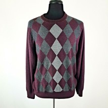 Dockers Long Sleeve Diamond Sweater Mens XL Gray Maroon Lightweight Easy... - $14.74